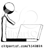 Ink Design Mascot Man Using Large Laptop Computer Side Orthographic View