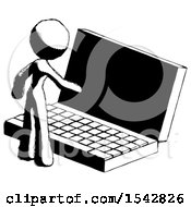 Poster, Art Print Of Ink Design Mascot Woman Using Large Laptop Computer