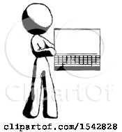Ink Design Mascot Woman Holding Laptop Computer Presenting Something On Screen