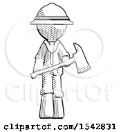 Poster, Art Print Of Halftone Explorer Ranger Man Holding Red Fire Fighters Ax