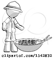 Poster, Art Print Of Halftone Explorer Ranger Man And Noodle Bowl Giant Soup Restaraunt Concept