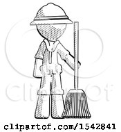 Poster, Art Print Of Halftone Explorer Ranger Man Standing With Broom Cleaning Services