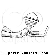 Poster, Art Print Of Halftone Explorer Ranger Man Using Laptop Computer While Lying On Floor Side View