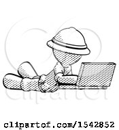 Poster, Art Print Of Halftone Explorer Ranger Man Using Laptop Computer While Lying On Floor Side Angled View