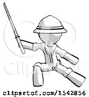 Poster, Art Print Of Halftone Explorer Ranger Man With Ninja Sword Katana In Defense Pose