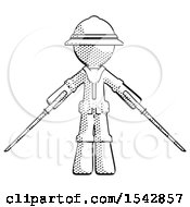 Poster, Art Print Of Halftone Explorer Ranger Man Posing With Two Ninja Sword Katanas
