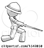 Poster, Art Print Of Halftone Explorer Ranger Man With Ninja Sword Katana Slicing Or Striking Something