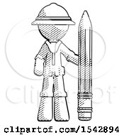 Poster, Art Print Of Halftone Explorer Ranger Man With Large Pencil Standing Ready To Write