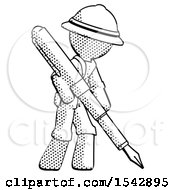 Poster, Art Print Of Halftone Explorer Ranger Man Drawing Or Writing With Large Calligraphy Pen