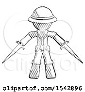 Poster, Art Print Of Halftone Explorer Ranger Man Two Sword Defense Pose