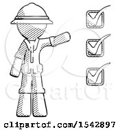 Poster, Art Print Of Halftone Explorer Ranger Man Standing By List Of Checkmarks