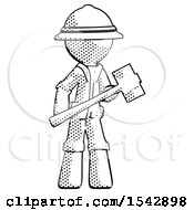 Halftone Explorer Ranger Man With Sledgehammer Standing Ready To Work Or Defend