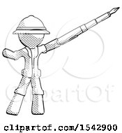 Poster, Art Print Of Halftone Explorer Ranger Man Pen Is Mightier Than The Sword Calligraphy Pose