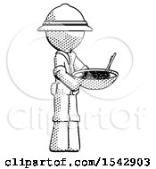 Poster, Art Print Of Halftone Explorer Ranger Man Holding Noodles Offering To Viewer