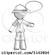 Poster, Art Print Of Halftone Explorer Ranger Man With Word Bubble Talking Chat Icon