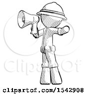 Poster, Art Print Of Halftone Explorer Ranger Man Shouting Into Megaphone Bullhorn Facing Left