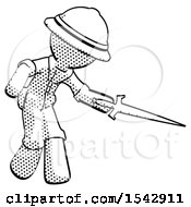 Halftone Explorer Ranger Man Sword Pose Stabbing Or Jabbing