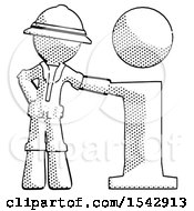 Halftone Explorer Ranger Man With Info Symbol Leaning Up Against It