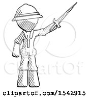 Poster, Art Print Of Halftone Explorer Ranger Man Holding Sword In The Air Victoriously