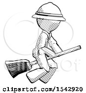 Poster, Art Print Of Halftone Explorer Ranger Man Flying On Broom