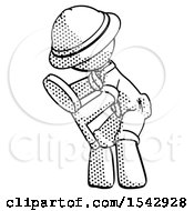 Poster, Art Print Of Halftone Explorer Ranger Man Inspecting With Large Magnifying Glass Left