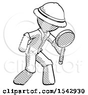 Poster, Art Print Of Halftone Explorer Ranger Man Inspecting With Large Magnifying Glass Right