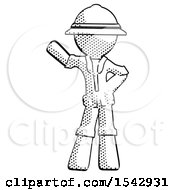 Poster, Art Print Of Halftone Explorer Ranger Man Waving Right Arm With Hand On Hip