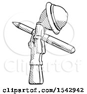 Poster, Art Print Of Halftone Explorer Ranger Man Impaled Through Chest With Giant Pen