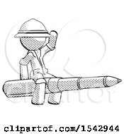Halftone Explorer Ranger Man Riding A Pen Like A Giant Rocket