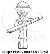 Halftone Explorer Ranger Man Posing Confidently With Giant Pen
