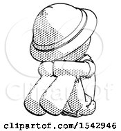 Poster, Art Print Of Halftone Explorer Ranger Man Sitting With Head Down Facing Angle Left