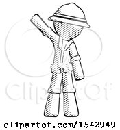 Poster, Art Print Of Halftone Explorer Ranger Man Waving Emphatically With Right Arm