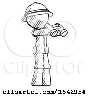 Poster, Art Print Of Halftone Explorer Ranger Man Holding Binoculars Ready To Look Right