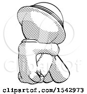 Poster, Art Print Of Halftone Explorer Ranger Man Sitting With Head Down Back View Facing Right
