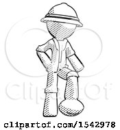 Halftone Explorer Ranger Man Standing With Foot On Football