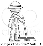 Halftone Explorer Ranger Man Standing With Industrial Broom
