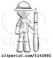 Poster, Art Print Of Halftone Explorer Ranger Man Holding Large Pen