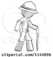Poster, Art Print Of Halftone Explorer Ranger Man Walking With Hiking Stick