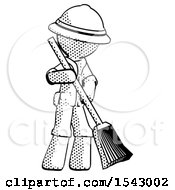 Poster, Art Print Of Halftone Explorer Ranger Man Sweeping Area With Broom