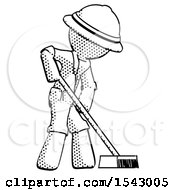 Poster, Art Print Of Halftone Explorer Ranger Man Cleaning Services Janitor Sweeping Side View