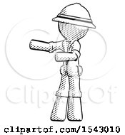 Poster, Art Print Of Halftone Explorer Ranger Man Presenting Something To His Right