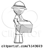 Poster, Art Print Of Halftone Explorer Ranger Man Holding Package To Send Or Recieve In Mail