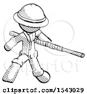 Poster, Art Print Of Halftone Explorer Ranger Man Bo Staff Action Hero Kung Fu Pose