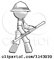 Poster, Art Print Of Halftone Explorer Ranger Man Holding Bo Staff In Sideways Defense Pose