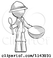 Halftone Explorer Ranger Man With Empty Bowl And Spoon Ready To Make Something