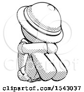 Poster, Art Print Of Halftone Explorer Ranger Man Sitting With Head Down Facing Angle Right