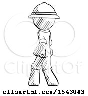 Poster, Art Print Of Halftone Explorer Ranger Man Walking Away Direction Left View