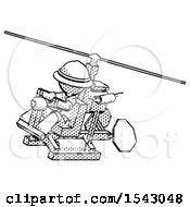 Halftone Explorer Ranger Man Flying In Gyrocopter Front Side Angle Top View