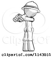 Poster, Art Print Of Halftone Explorer Ranger Man Holding Binoculars Ready To Look Left