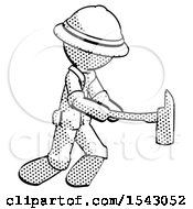 Poster, Art Print Of Halftone Explorer Ranger Man With Ax Hitting Striking Or Chopping